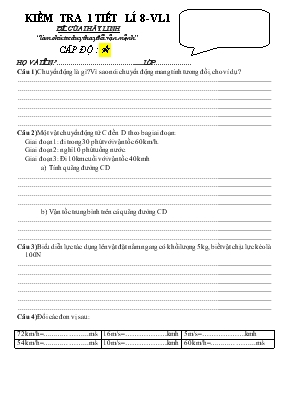 Kiểm tra 1 tiết lí 8 - Vật lí 8